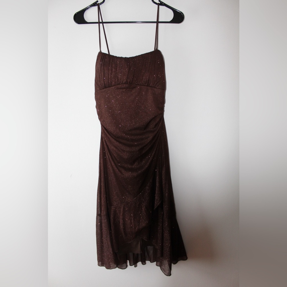 Fox Strapless Glittery Brown Dress